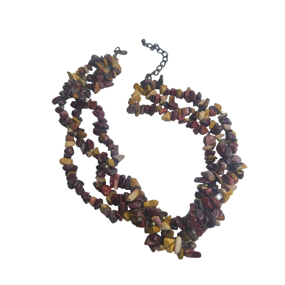 Twisted Multi strand Multicolor Chunky Stone Chip Beaded Necklace - 16"